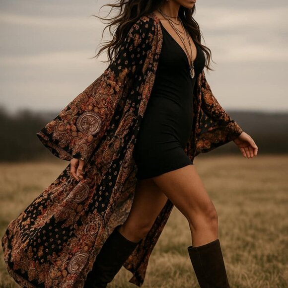 New Boho Floral Kimono Sleeve Cardigan Floral Top Duster Women's - Picture 1 of 6